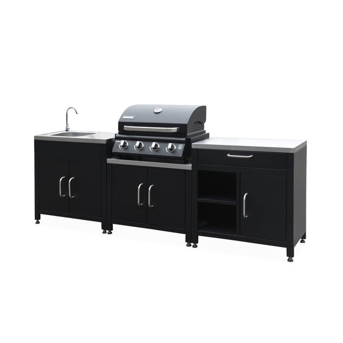 sweeek - Buitenkeuken 6 modules met gasbarbecue 4 branders op poten,