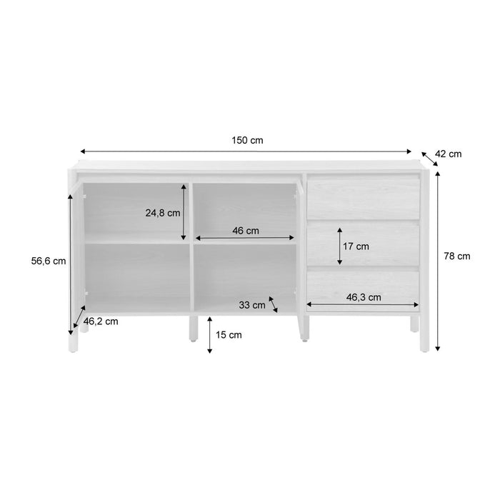 sweeek - Dressoir houteffect 2 deuren 3 laden 150cm