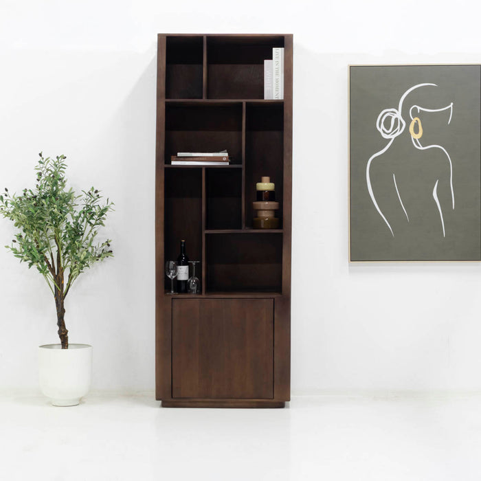 Giga Meubel - Wandkast Donkerbruin Mangohout - 80x45x220cm - Finn