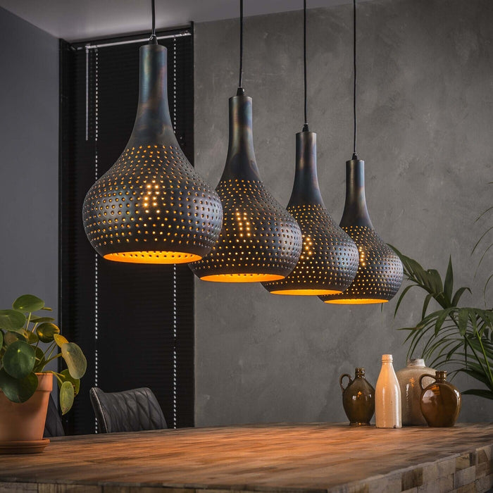 Giga Meubel - Hanglamp Zwart|Bruin - 4-Lichts - Punch