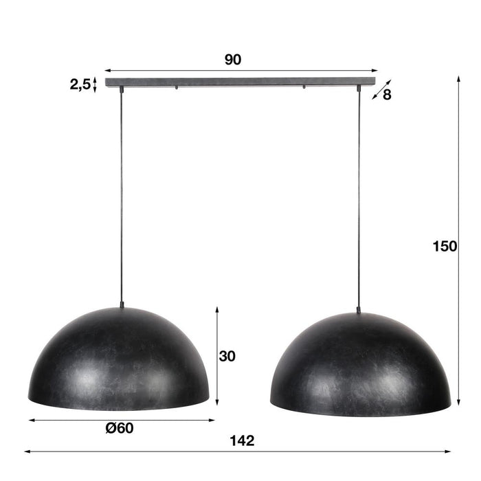 Giga Meubel - Hanglamp Zwart - 2-Lichts - 142x60x150cm - Dome