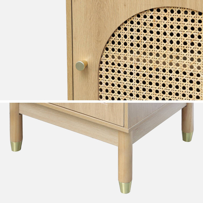 sweeek - Nachtkastje houteffect en vlechtwerk 1 deur