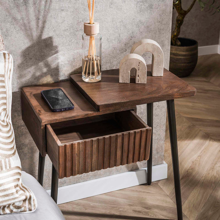 Giga Meubel - Nachtkastje Bruin Hout - 60x30x60cm - Carve Rechts