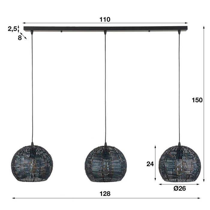 Giga Meubel - Hanglamp Zwart - 3-Lichts - 128cm - Armor Half Rond