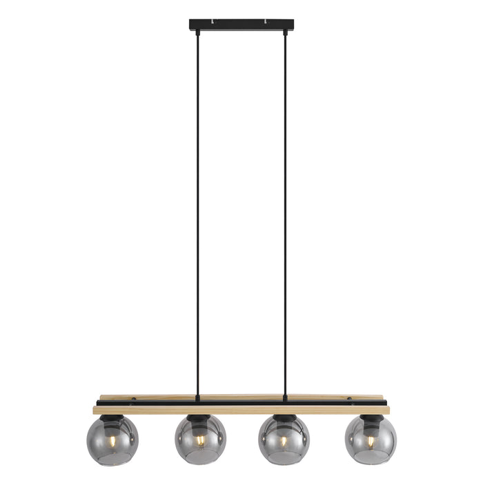 QAZQA Moderne hanglamp zwart met hout en smoke glas 4-lichts - Aleks