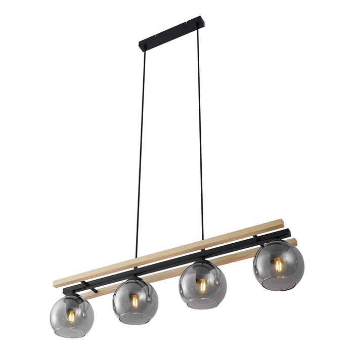 QAZQA Moderne hanglamp zwart met hout en smoke glas 4-lichts - Aleks