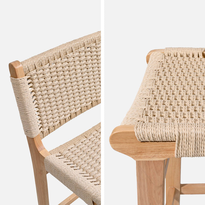 sweeek - Barstoelen van rubberhout en zitting met gevlochten touw (set