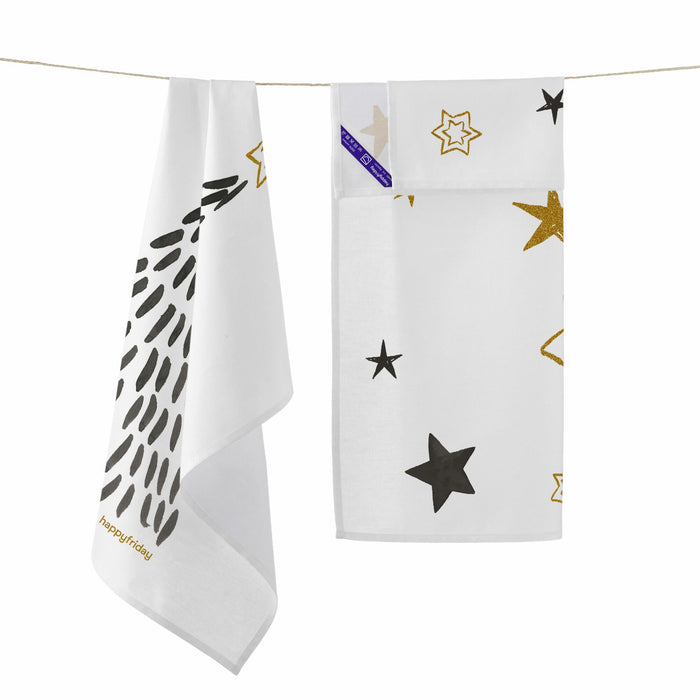 Gold Xmas Keukenhanddoek 2 stuks 70x50 cm Xmas, Veelkleurig, 100% katoen, de kwaliteit van 200 Gr x m2