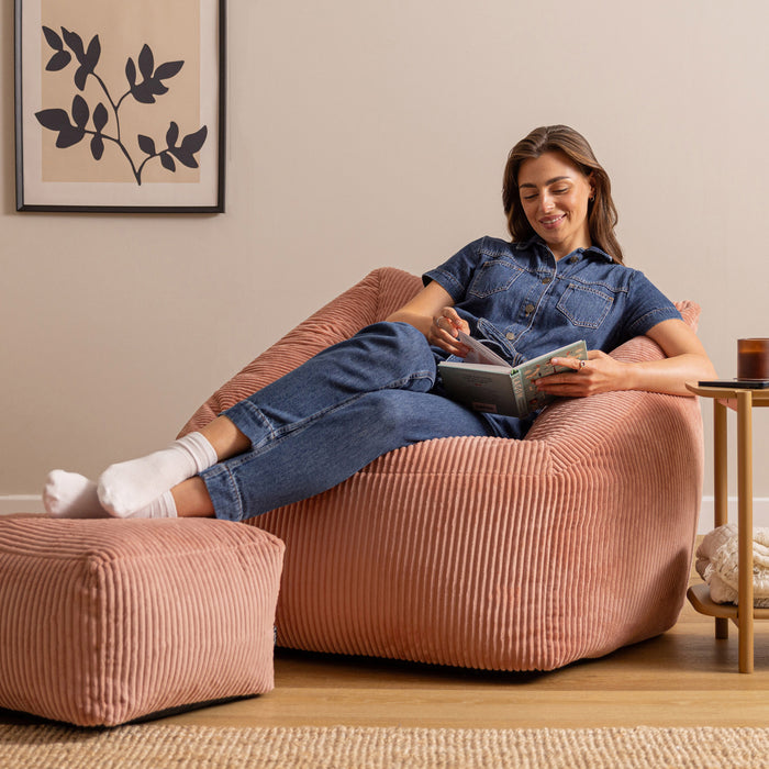 icon Natalia Zitzak Fauteuil met Poef - Ribfluweel - Oudroze