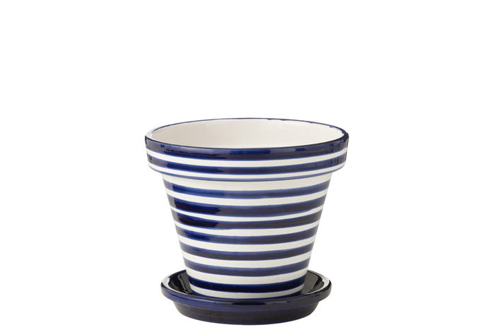 J-Line bloempot Granada Stripes - keramiek - blauw - small - Ø 35 cm