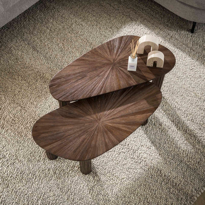 Fraaai Jared salontafel set van 2 hoekvormig Maya teak - bruin