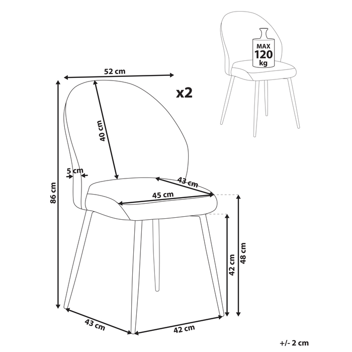 Beliani - ELOY - Eetkamerstoel set van 2 - Gebroken wit - Corduroy