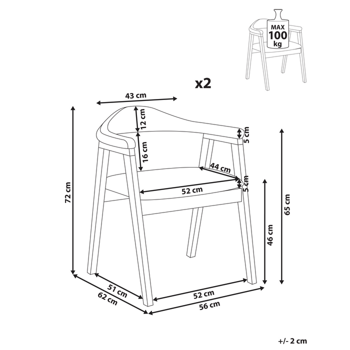 Beliani - ONECO - Eetkamerstoel set van 2 - Donkerbruin - Rubberhout
