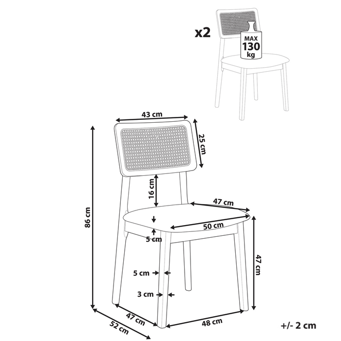 Beliani-EMBAR-Eetkamerstoel set van 2-Lichtbruin-Rubberhout|Bouclé
