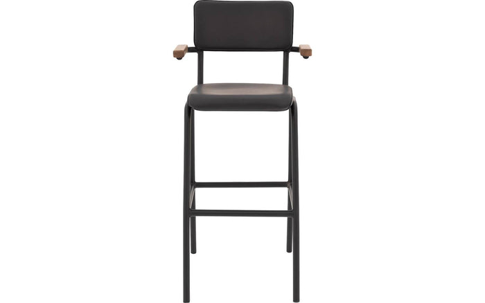 Goossens Barstoel Chaplin - grijs Leder met armleuning