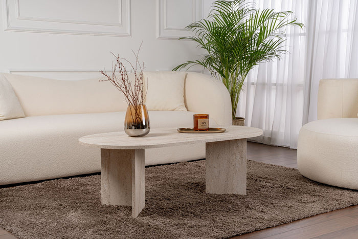 Giga Meubel - Salontafel Ovaal Travertinlook - 119x60x40cm - Sable
