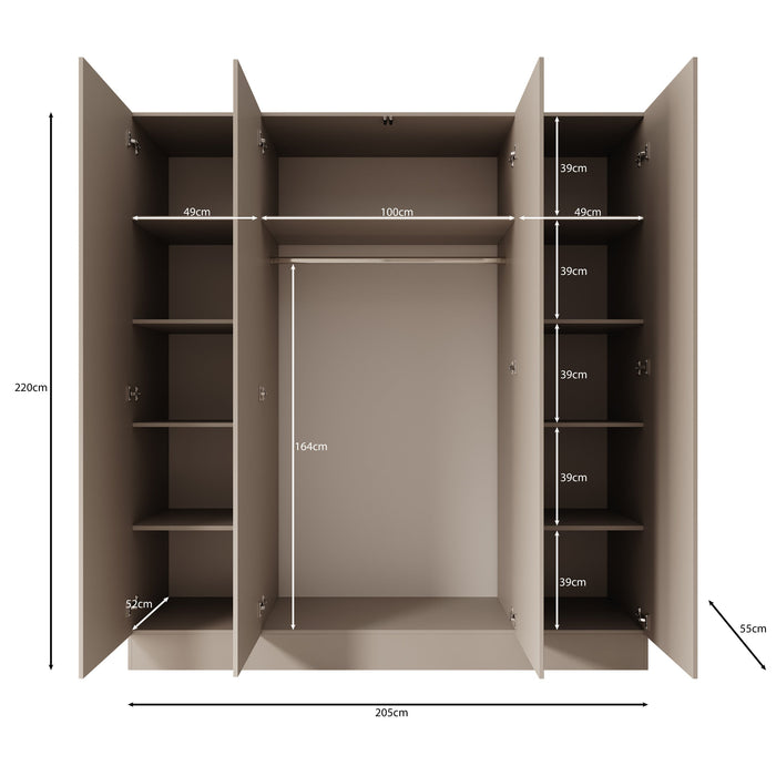 Meubella - Capri - Kledingkast 4-deurs - Eiken - 205x55x220 cm