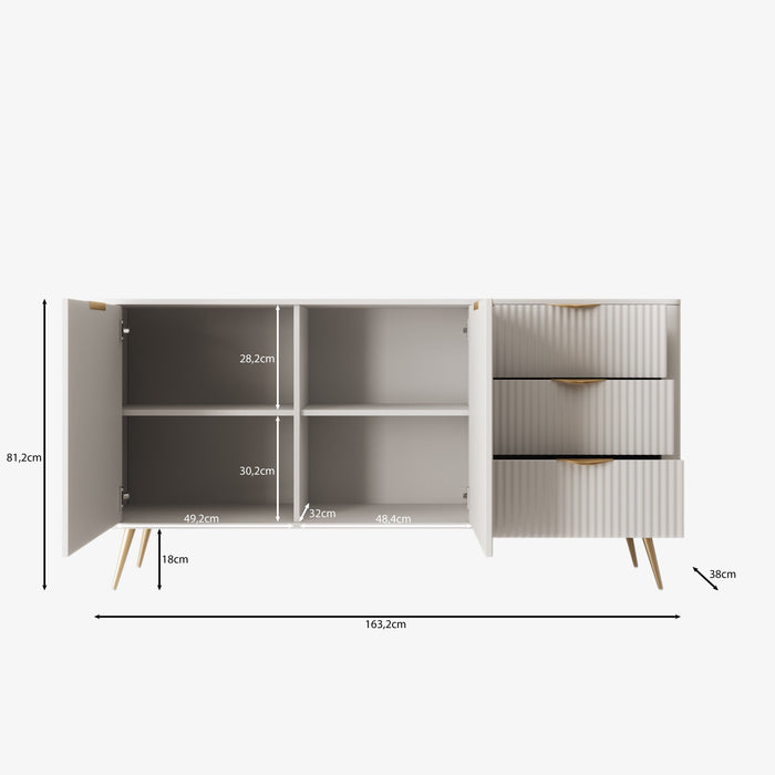 Meubella - Lima - Dressoir - Wit - 163 cm