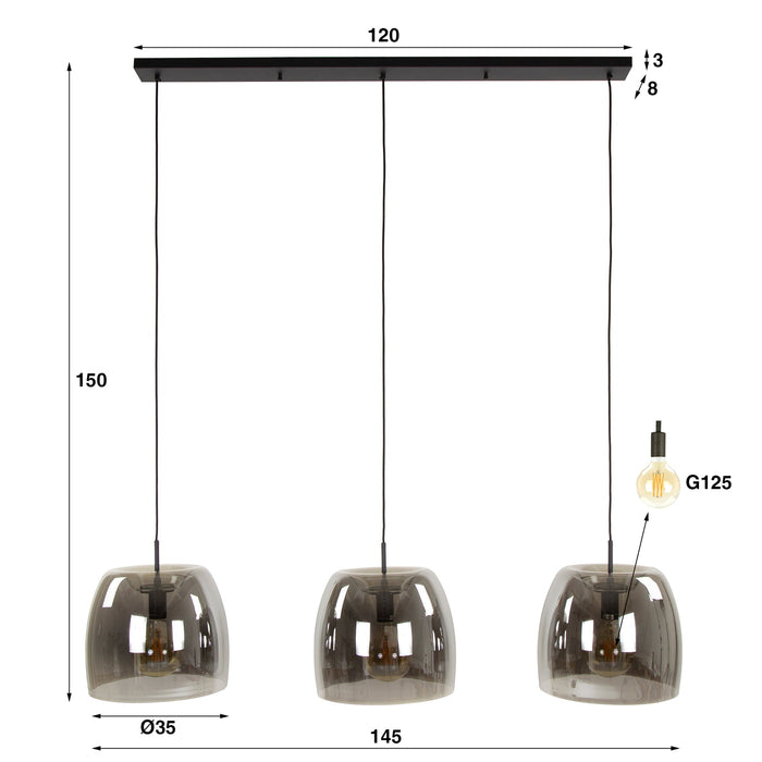 Giga Meubel - Hanglamp Smoke Glas - 3-lichts - 145x35x150cm - Drift