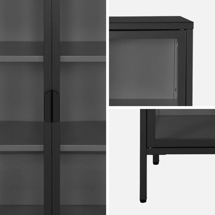 sweeek - Vitrinekast gehard glas en staal 2 deuren 180cm