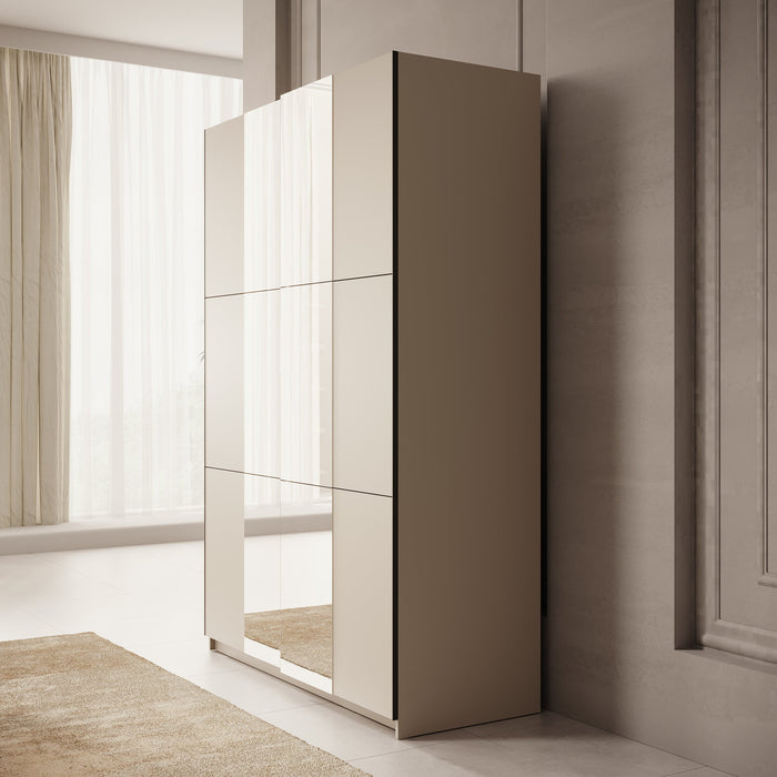 Meubella - Kledingkast Landon - Beige - 150 cm - Met spiegel