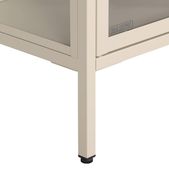 sweeek - TV-meubel vitrine gehard glas en staal 3 deuren industrieel