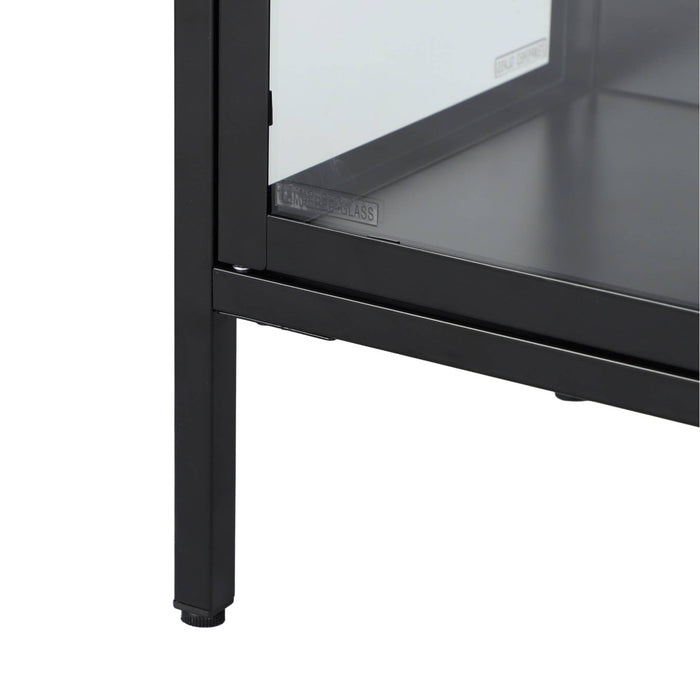 sweeek - TV-meubel vitrine gehard glas en staal 3 deuren industrieel