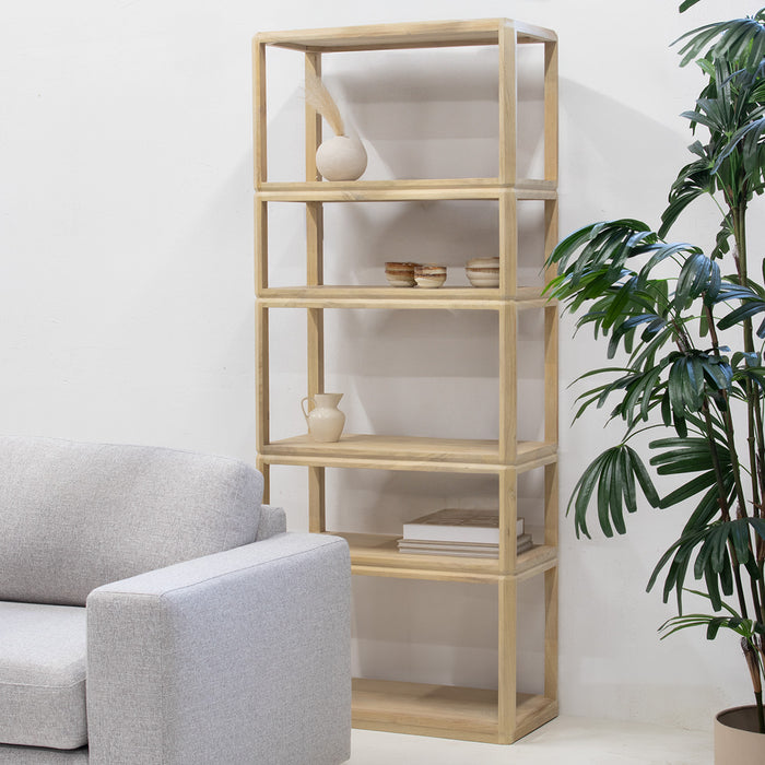 Giga Meubel - Boekenkast Naturel Mangohout - 80x40x200cm - Noëlle