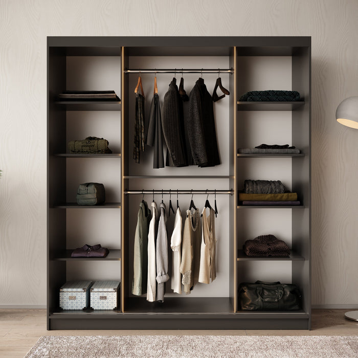 Meubella - Kledingkast Bunaro - Zwart - 180 cm