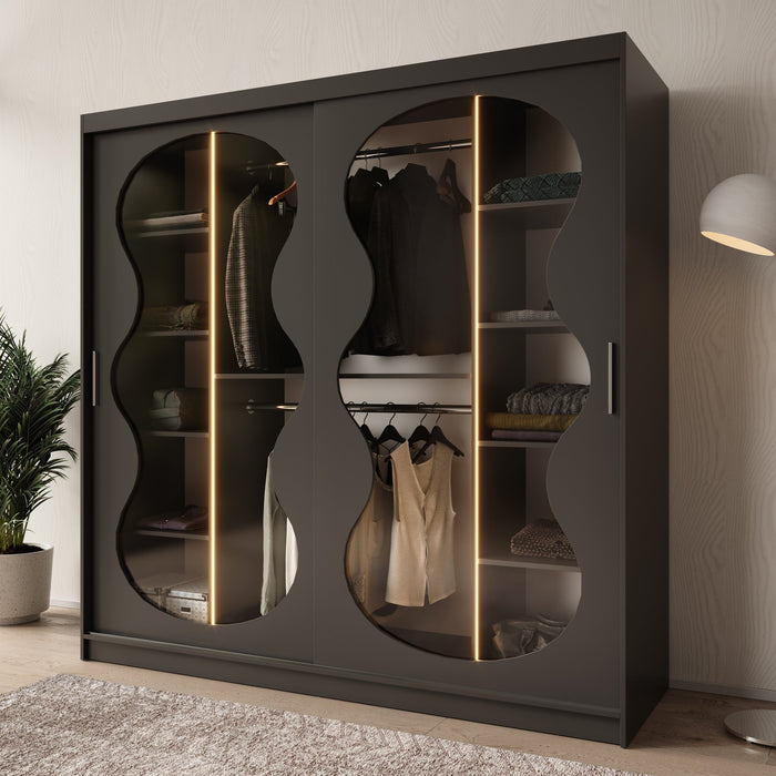 Meubella - Kledingkast Bunaro - Zwart - 200 cm