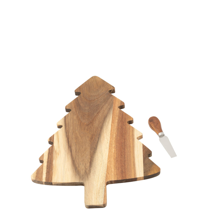 J-Line kaasplank + mes Kerstboom - hout - naturel