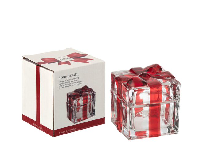 J-Line voorraadpot Geschenkendoos - glas - rood - small