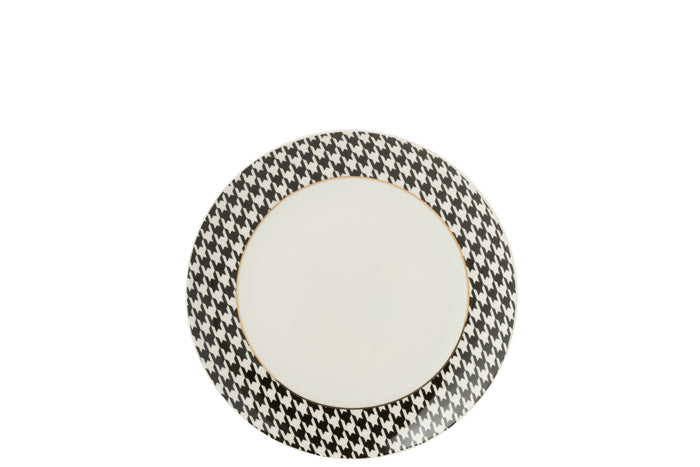 J-Line bord Pied-De-Poule - porselein - wit|zwart - medium -