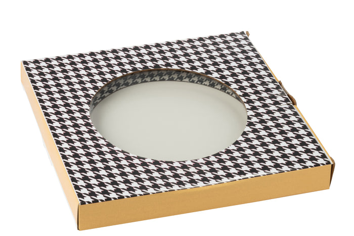 J-Line bord Pied-De-Poule - porselein - wit|zwart - large