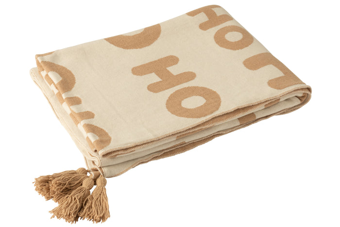 J-Line deken Hohoho - polyester - wit|beige