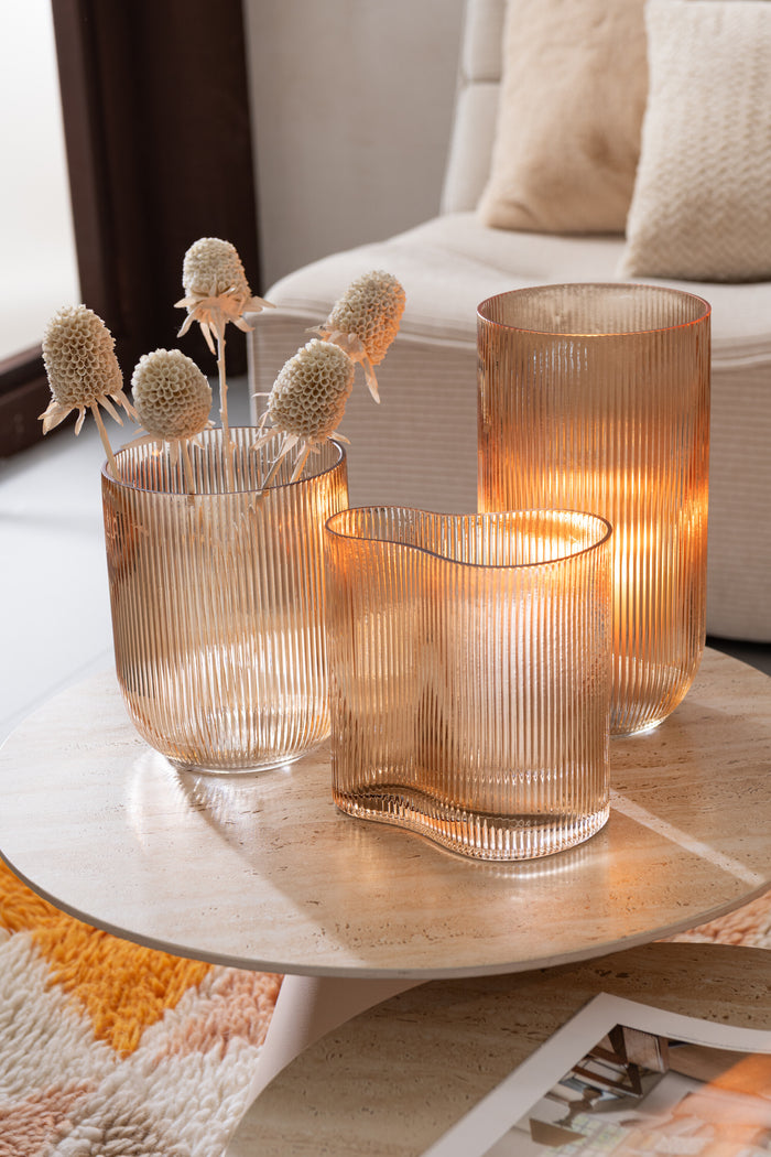 J-Line vaas Gestreept - glas - caramel - large - 30 cm hoog