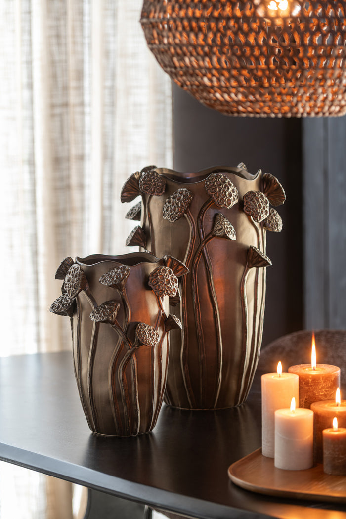 J-Line vaas Lotus Pod - keramiek - koperkleur - small