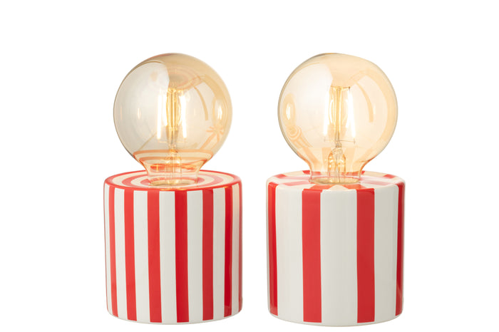 J-Line tafellamp Gestreept Dolomiet - cement - rood|wit - 2