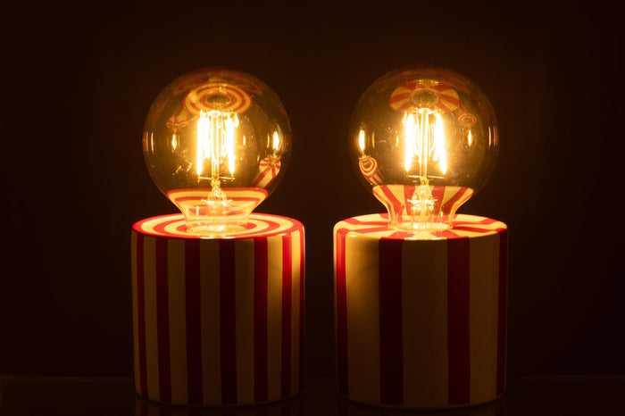 J-Line tafellamp Gestreept Dolomiet - cement - rood|wit - 2