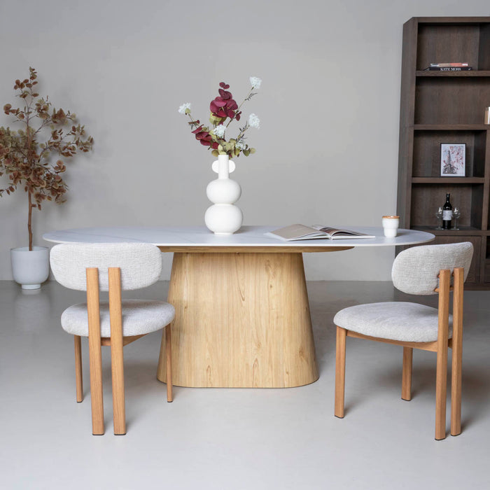 Giga Meubel - Eettafel Wit Keramiek|Naturel - 200x90x75cm - Madia