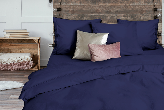 Eleganzzz Dekbedovertrek Uni Perkal Katoen Met Bies - donker blauw