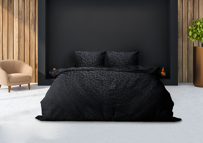 Eleganzzz Dekbedovertrek Micro Mink Leopard - black