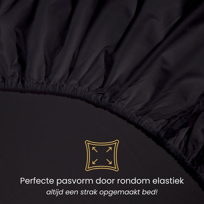 Superieur - Hoeslaken - Katoen - Zwart - 70x200cm