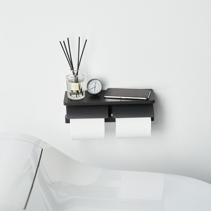 Yamazaki Tower Toiletrolhouder dubbel wandmontage - Zwart