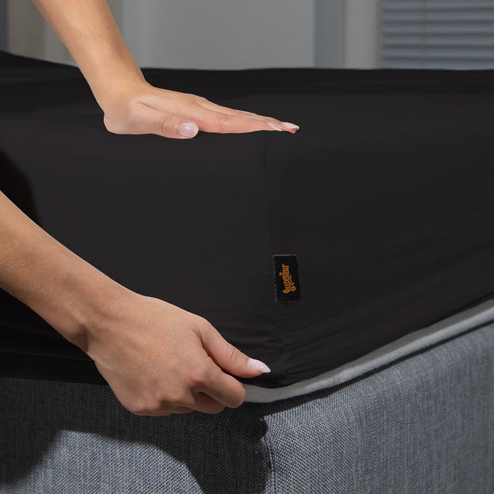 Superieur - Hoeslaken - Katoen - Zwart - 100x200cm