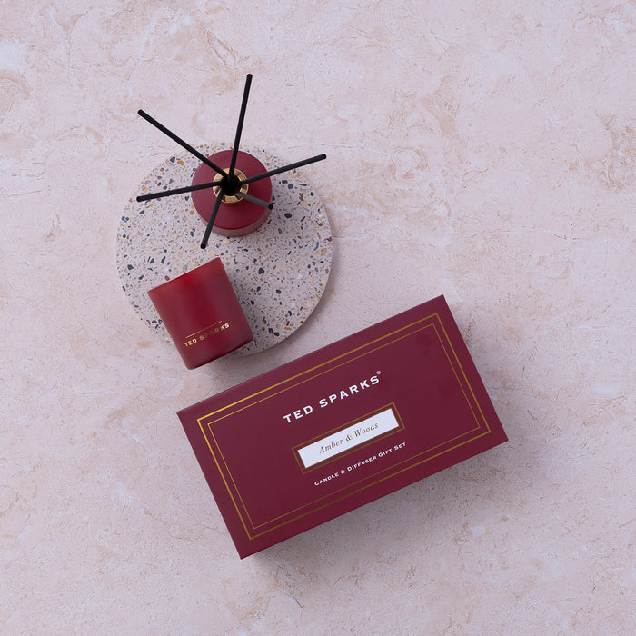 Ted Sparks - Geurkaars & Geurstokjes Diffuser - Gift set - Amber &