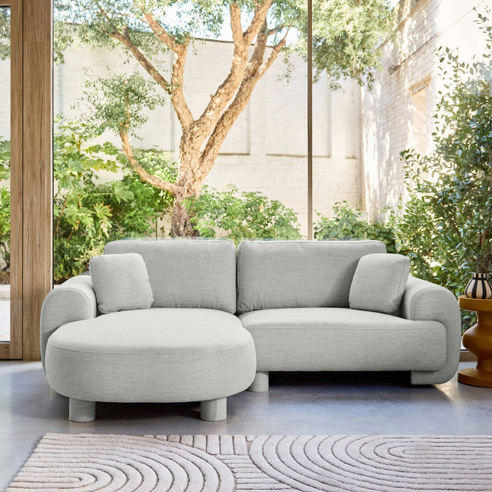 sweeek - Linkerhoekbank 3-zits stof, ronde poten