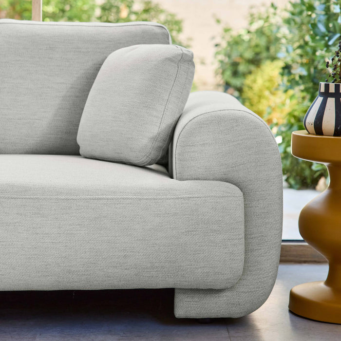 sweeek - Linkerhoekbank 3-zits stof, ronde poten