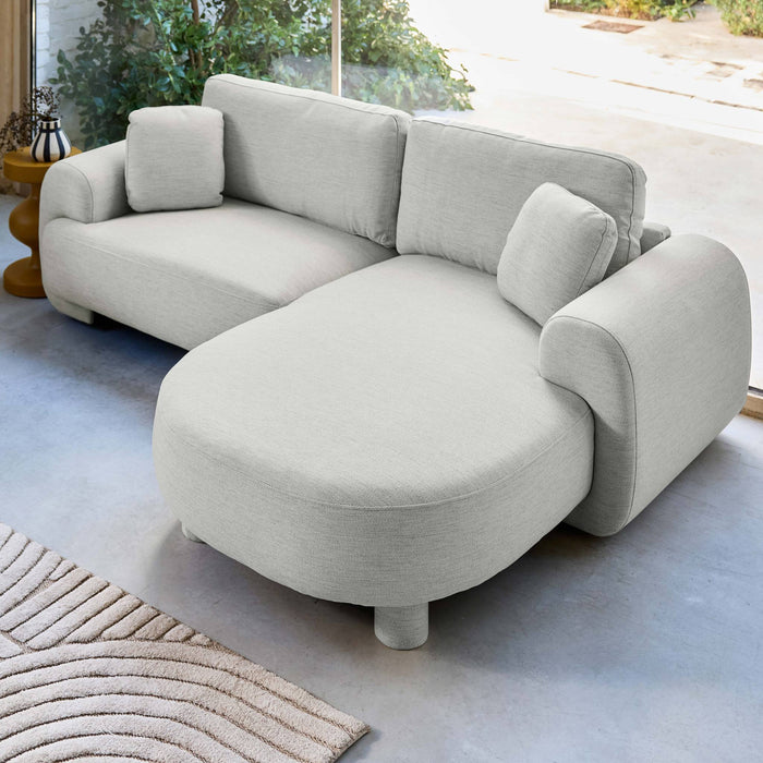sweeek - Rechterhoekbank 3-zits stof, ronde poten