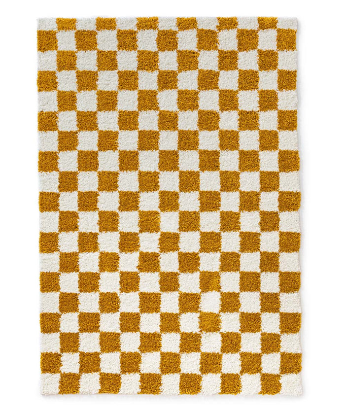 Boho&me Checkerboard vloerkleed - Check ivoor|goud - 200x300 cm
